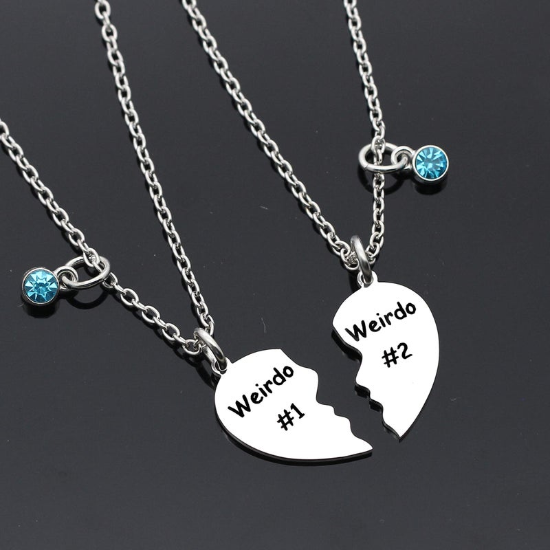 Maxforever Friendship Gifts, Weirdo 1 Weirdo 2psc Set Split Heart Pendant Necklaces BFF Gift for Best Friend (Blue Crystal) - Image 5